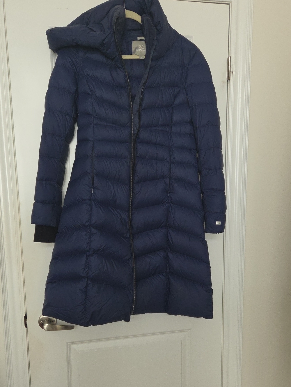 Soia & Kyo Navy Long Quilted Down Puffer Coat